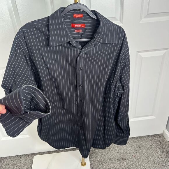 Sz XXL Report Collection Black Striped Dress Shirt - Picture 3 of 9